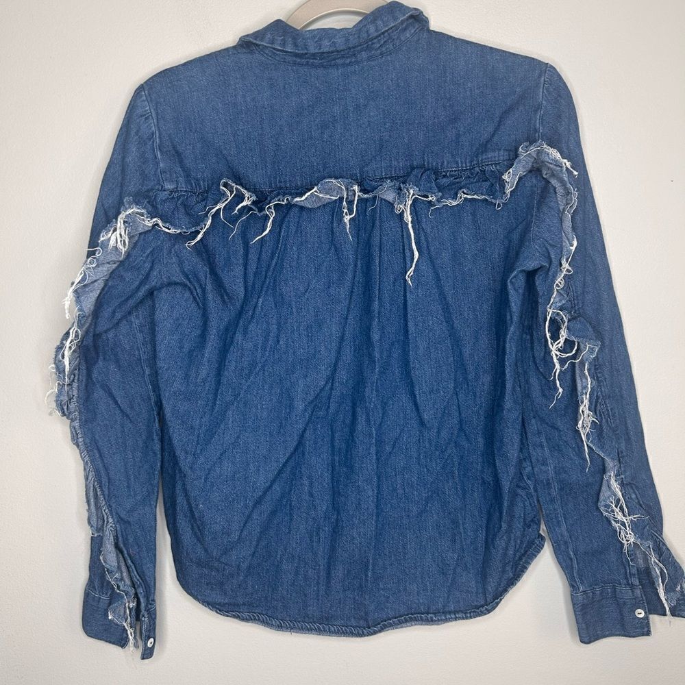 Zara Denim Ruffle Button up Top